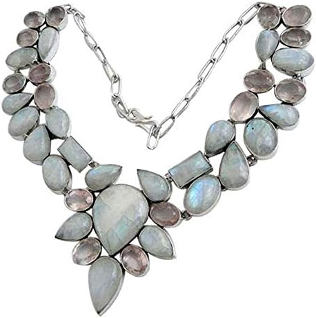 Necklace Silver Plated 19 1/4'' Rainbow, Rose Quartz Jewelry # 2060