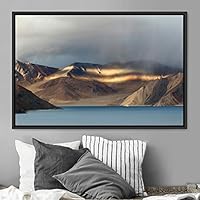 Framed Canvas Wall Art Calming Waters Aerial Cool Lake Landscape Multicolor Photography Realism Relax/Calm - 16x24 inches