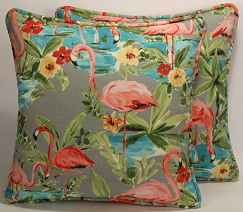 Amazon Com Set Of 2 18 Outdoor Fabric Flamingo Bird Pink Aqua