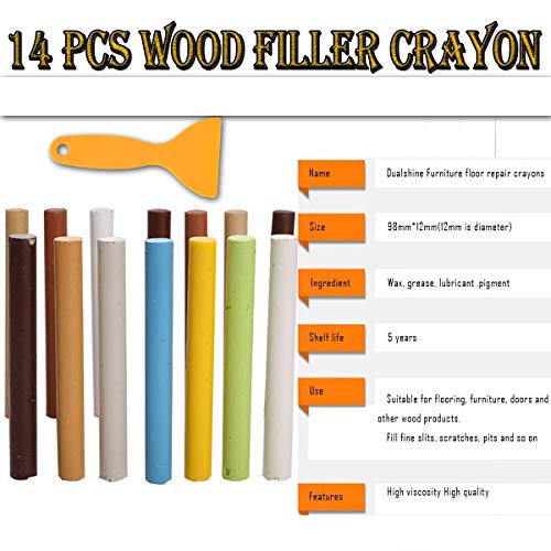 Wood Filler Sticks Furniture Wax Crayons, 14 Colors+1 Scraper Wood