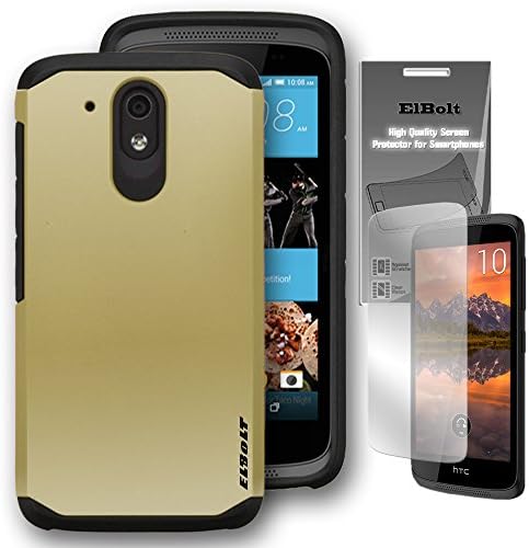 HTC Desire 526 Dual Layer Slim Armor Series Case by ElBolt - Gold with Free HD Screen Protector