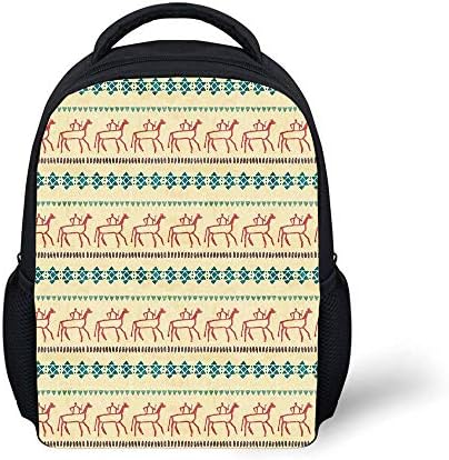 Kids School Backpack Primitive,Simplistic Cave Tribal Patterns Old Aged Neutral Borders Pagan Paint Style Print,Multicolor Plain Bookbag Travel Daypack