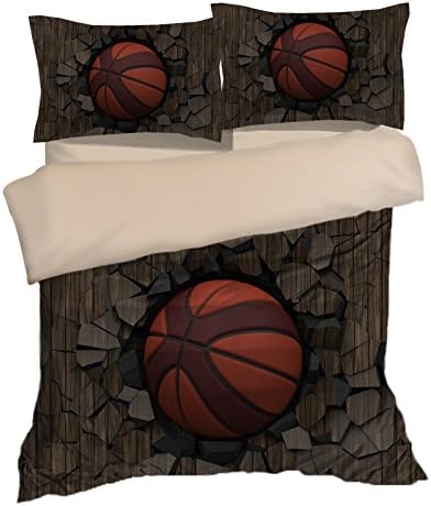 Customized Wood 3D Basketball Cotton Microfiber 3pc 90"x90" Bedding Quilt Duvet Cover Sets 2 Pillow Cases Queen Size