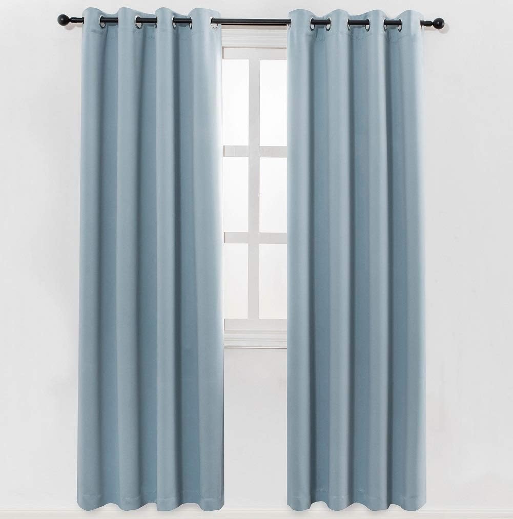MANGATA CASA Bedroom Blackout Curtains Grommet 2 Panels,Thermal Window Curtain Panel for Living Room Darkening Drapes(Light-Blue 52x84Inch)