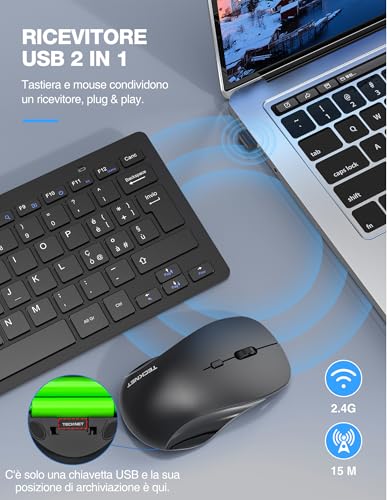 TECKNET Wireless Keyboard and Mouse Set, 2.4G Silent with Nano USB Receiver, 12 Multimedia Shortcuts for Computer, PC, Laptop, Desktop, Android Smart TV