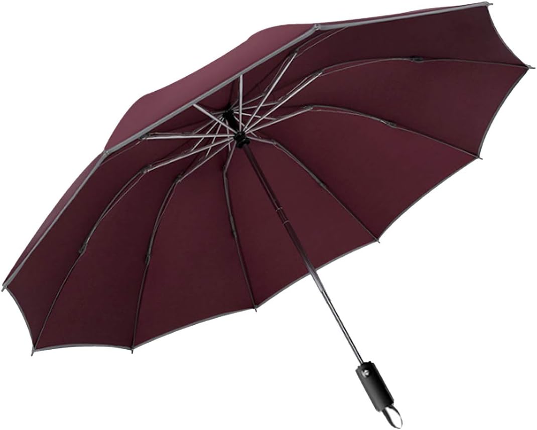 10 Ribs Inverted Folding Umbrella Windproof Travel Portable Reverse Umbrella with Reflective Stripe Auto Open and Close for Women Men Travel Outdoor (Red)