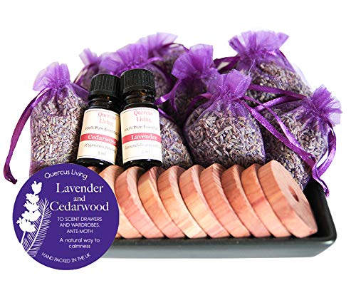 Quercus Living Moth Repellent Cedarwood Rings, Lavender Bags, 2 x Essential Oils Anti Moth, Premium Quality