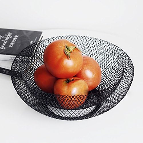 Unique Large 2 tiered Mesh Net Metal Fresh Fruit Container Basket Art Iron Wire Organizer Vegetable Rack Storage Tray Holder Table Snack Bowl Artificial Display Cool Gift Round Shelf Strainer (Black)