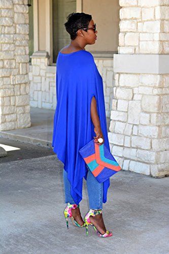 Women\'s Loose Bat Wing Dolman Poncho Tunic Dress Top Royal Blue S