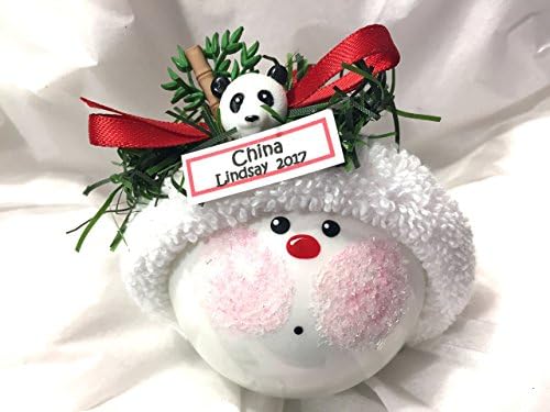 China Souvenir Panda Bamboo Christmas Ornament Hand Painted Hand Made Personalized and Themed by Townsend Custom Gifts (F) 937
