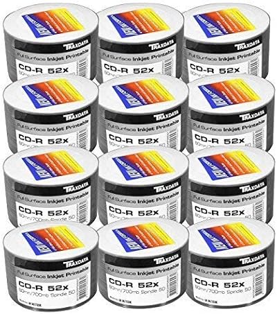 Traxdata Printable CD-R Disc 700MB 52x 600 Discs Full Face Recordable Media