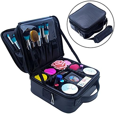 Travel Makeup Bag Makeup Train Case 2 Layer Premium PU Leather Cosmetic Makeup Brush Organizer with Mirror Portable Artist Storage Bag Toiletry Bag