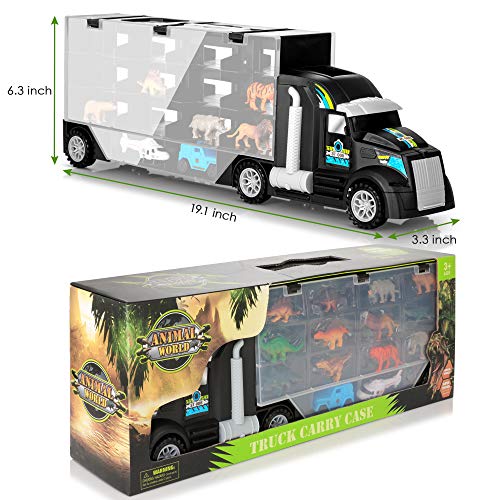 KIDWILL Dinosaurier Transporter Truck LKW, Dinosaurier Transportwagen mit 6 Dinosaurier Spielzeug / 6 Tierspielzeug… – Bild 7