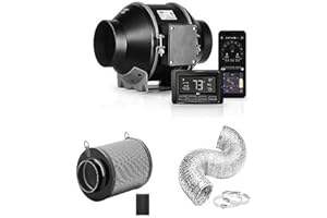 iPower GLFANXHKSETINLECWIFI4D8C 4 Inch Inline Duct Ventilation Smart Fan, Carbon Filter, 8 Feet Ducting with Temperature Humidity App Control via WiFi, Voice Control with Alexa for Grow Tent, Black