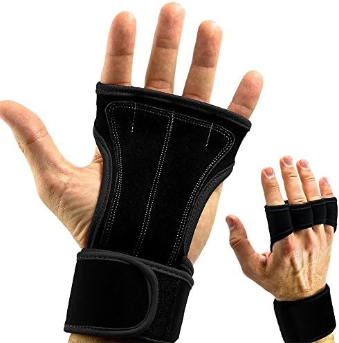 CFORWARD Sports Leather Hand Grips Gloves with Wrist Support for Cross Fitness WODs, Pull Ups, Kettlebell Workout, Barbell Training, Weightlifting, Velcro Wrist Support, for Men and Women (X-Large)