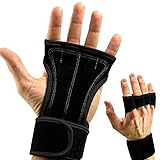 CFORWARD Sports Leather Hand Grips Gloves with Wrist Support for Cross Fitness WODs, Pull Ups, Kettlebell Workout, Barbell Training, Weightlifting, Velcro Wrist Support, for Men and Women (Large)