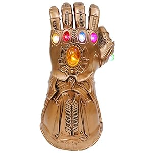 Zheng New Thanos Glove Costume Left Hand Gloves Infinity Soft PVC Gauntlet Glowing Version (Battery not Included)