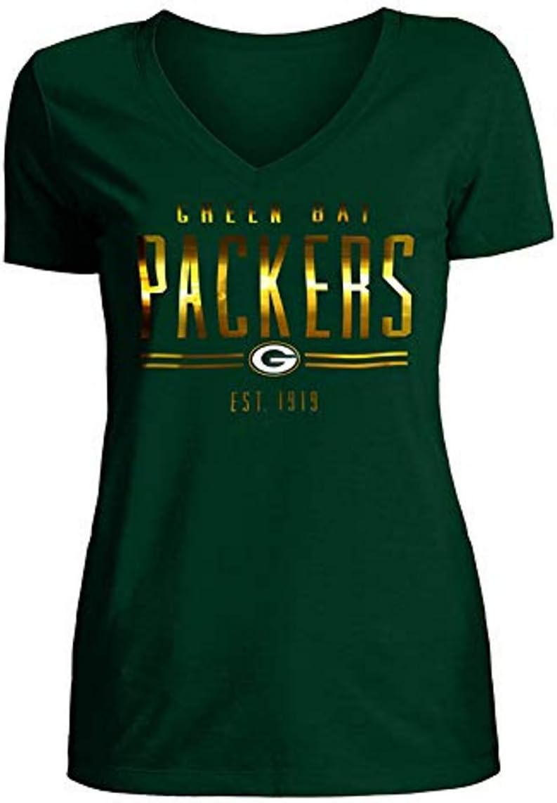 Amazon Com Green Bay Packers Women S Foil Established V Neck T Shirt Small Clothing
