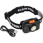 Klein Tools 56414 Rechargeable 2-Color LED Headlamp, Fabric Strap, Spotlight, Floodlight, Red LED, 800 Lumens, USB Cable, Camping, Running