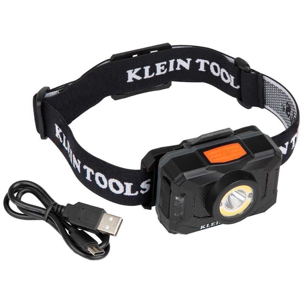 KLEIN TOOLS Rechargeable 2-Color LED Headlamp, Fabric Strap, Spotlight, Floodlight, Red LED, 800 Lumens, USB Cable, Camping, Running 56414