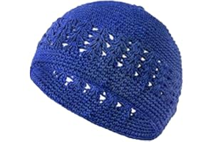 Crochet Knit Beanie Hat, Royal Blue Abba Style, Breathable Open Weave Design, Women's Head Covering