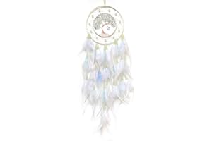 SOYUZU White Dream Catcher Wall Decor Crystal Tree of Life Dream Catchers with Luminous Bead Handmade Feather Dreamcatcher Wa