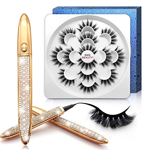 Magic Lashes with Eyeliner Kit, 7 Pairs 3D Reusable Eyelashes & 2 Tubes