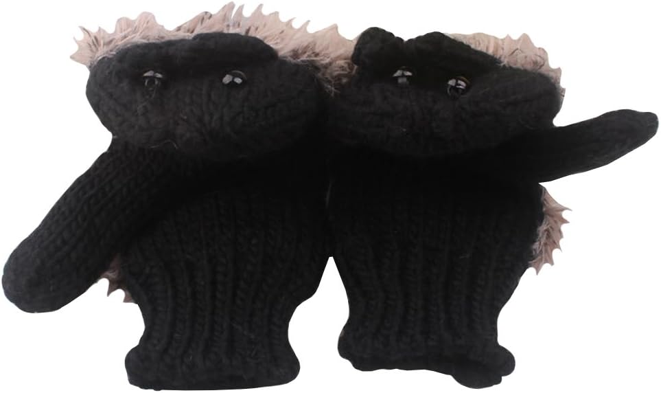 WmcyWell Women's Cute Cartoon Hedgehog Knitted Cotton Gloves Girls' Winter Warm Funny Mittens