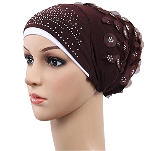 Boomboom Baseball Caps, Women Muslim Stretch Turban Hat Hair Loss Head Scarf Wrap Caps (Coffee)