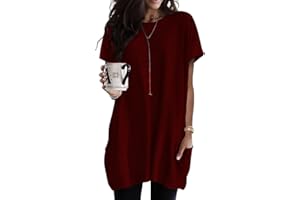 Poetsky Summer Womens Tunic Tops for Leggings with Pockets Short Sleeve Casual Long T Shirts