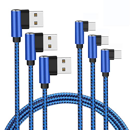 Galaxy S10 Charger Fast Charging Cable, Nylon Braided 90 Degree Right Angle USB Type C Cable Compatible with Samsung Galaxy S8 S9 S10 Plus Note 9, Google Pixel 3 XL, LG V30 G6, GoPro(3PACK 6FT)