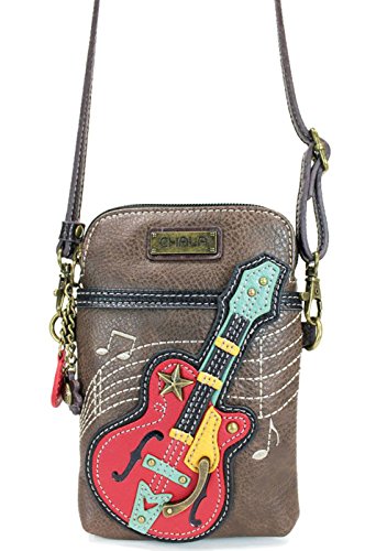 Chala Crossbody Cell Phone Purse - Women PU Leather Multicolor Handbag with Adjustable Strap - Guitar - Brown