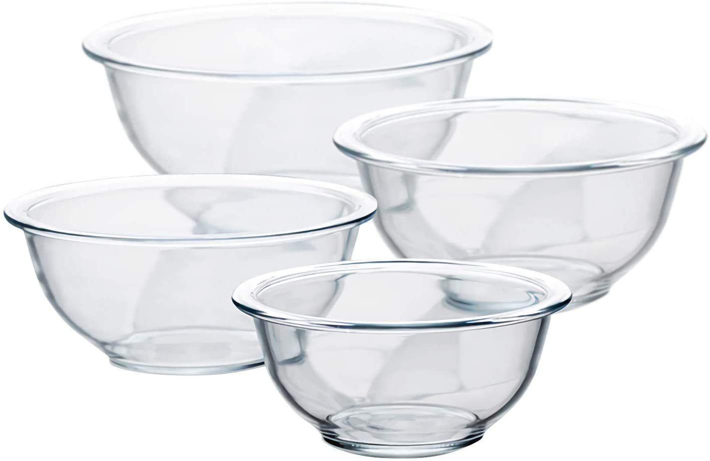 Luvan Glass Salad Bowls with Lids,Set of 4/Glass Mixing Bowls 0.85,1.5,2.4,3.5 Litre,Microwave,Freezer,Oven and Dishwasher Safe,for Mixing, Storage, Serving