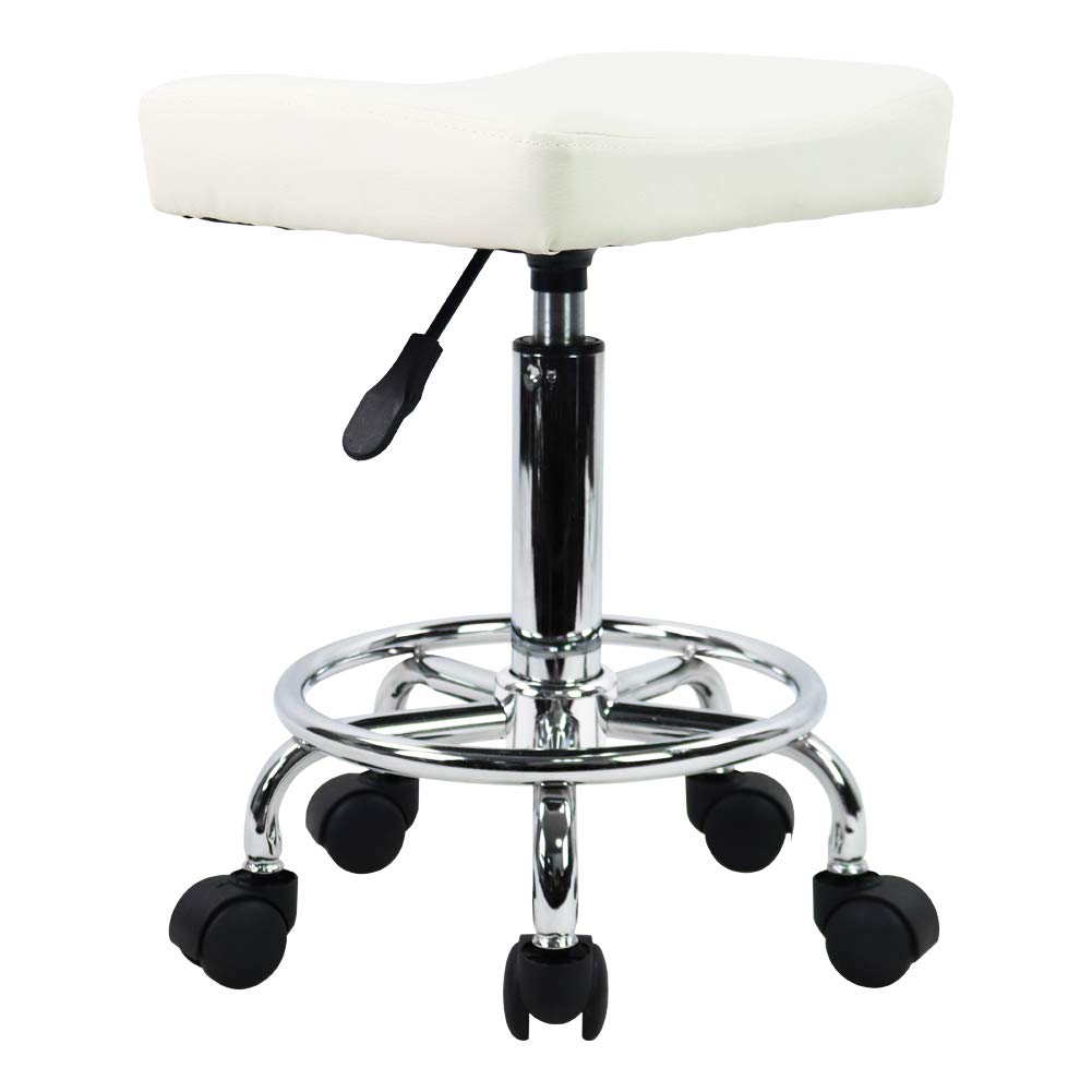 KKTONER Square Rolling Stool PU Leather Height Adjustable Swivel Massage SPA Salon Stools Task Chair with footrest (Black): Kitchen & Dining