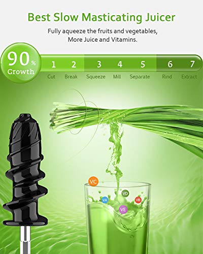 Juicer Machines, Homever Slow Masticating Juicer Extractor Easy to Clean, Cold Press Juicer for All Fruit and Vegetable,BPA-Free, Quiet Motor and Reverse Function with Juice Jug & Brush, Silver