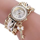 Leoy88 Women Watch Braided Wrist Rhinestone Analog Quartz Watch