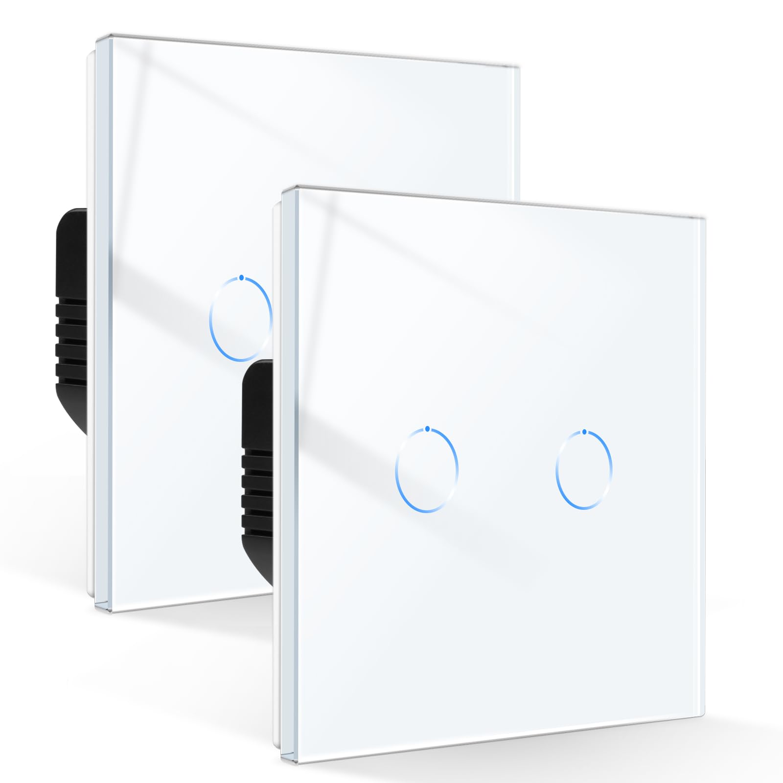CNBINGO Touch Light Switch 2 Gang 2 Way, Tempered Glass Panel Light Switches with LED Indicator, No Neutral Wire, 2 Pack, White