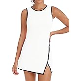 Skoinvb Tennis Dress for Women with Built-in Shorts and Bra Crew Neck Sleeveless Athletic Side Slit Golf Mini Dress