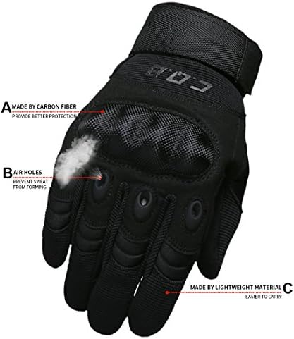 CQB Outdoor Hiking Riding Cycling Tactical Carbon Fibre Armor Men's Gloves (Black Fullfinger, XXL)