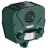 Hoont Advanced Solar Powered Ultrasonic Outdoor Animal and Pest Repeller + Flashing Strobe - Effectively scares Away All Outdoor Pests and Animals - Motion Activated