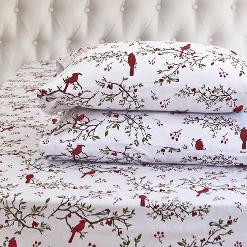Elegant Comfort Ultra Soft 4-Piece 100% Turkish Cotton Flannel Sheet Set - Holiday Christmas Flannel Sheets, Warm and Cozy Premium Quality, Deep Pocket Fitted Sheet- Full, Cardinal