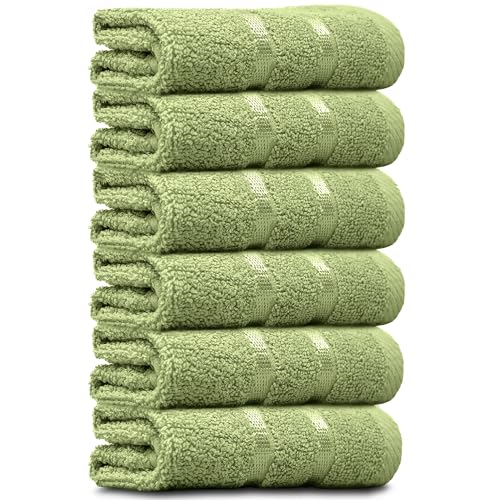 Towelogy® Luxury Egyptian Cotton Face Cloth Flannel Fingertip Towels Set 500 GSM Supersoft and Highly Absorbent Washcloths 30x30 cm (Pack 12, Green)