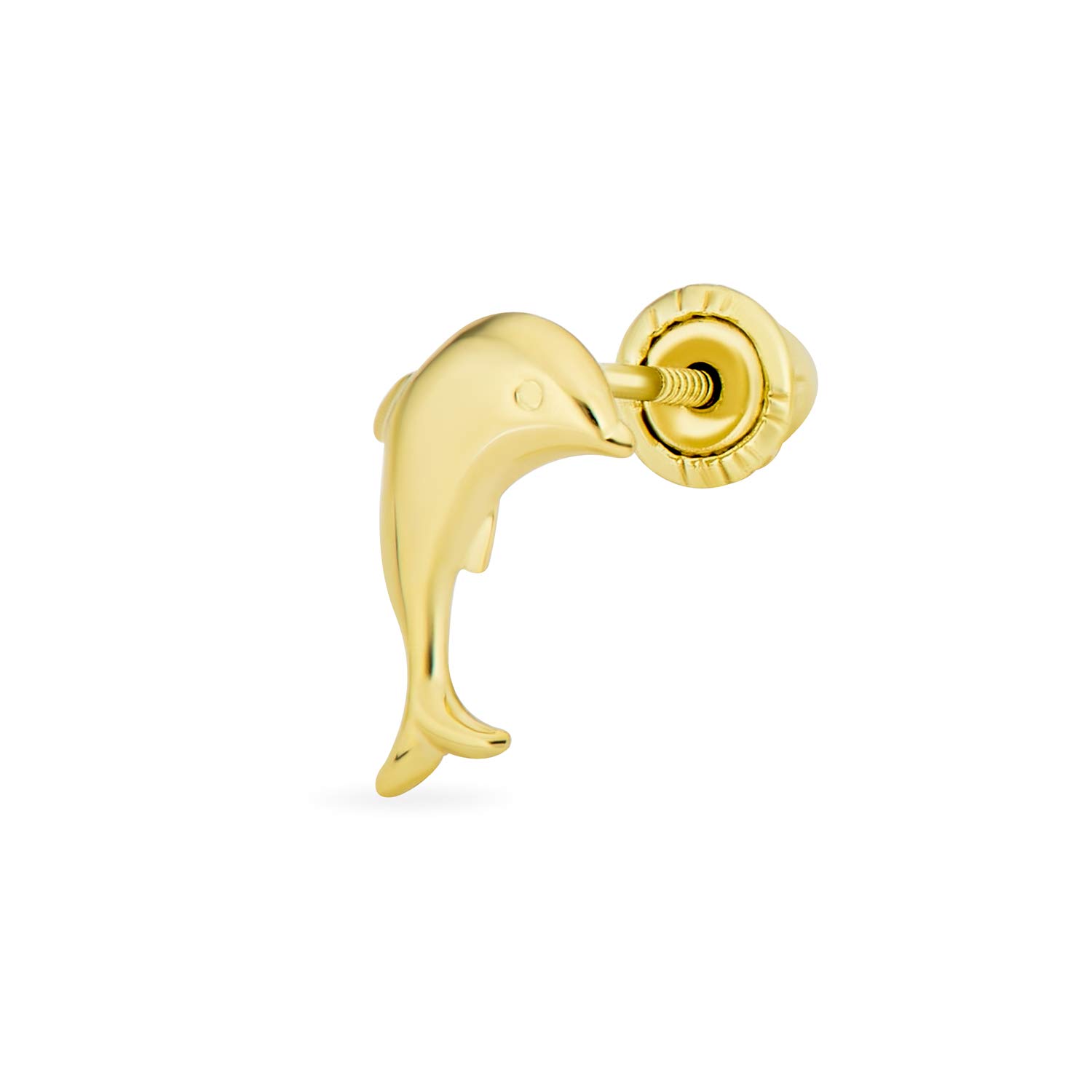 Tiny Mini Minimalist Nautical Tropical Ocean Marine Life Real Yellow Gold Dolphin Cartilage Ear Lobe Piercing 1 Piece Stud Earring For Women Teen Safety Screw back