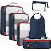 Cipway Compression Packing Cubes, See Through Mesh Luggage Organizer Bags, Travel Essentials for Carry on Suitcase with Laundry Bag and Clear Toiletries Bag(6 Pcs,Blue)