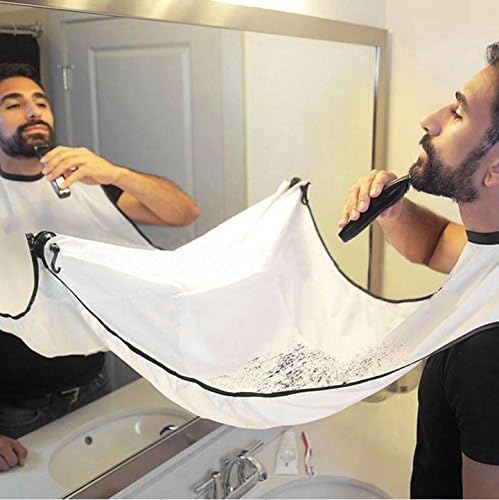 Beard Apron with Suction Cups Cloth Bib Facial Hair Trimmings Catcher Cape Sink Clean by Eamall (White)