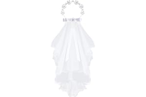 Marrywindix Girls First Communion Veil White Crystal Rhinestone Bowknot Floral Holy Communion Flower Crown Hair Wreath for We