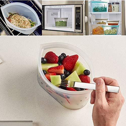 Creazy Zipper Bag, 3pcs Zip Top Leakproof Reusable Containers Stand Up Stay Open Zip Shut Storage Bag,Leak-Proof Utensil for Snacks, Meat, Fruits, Vegetables