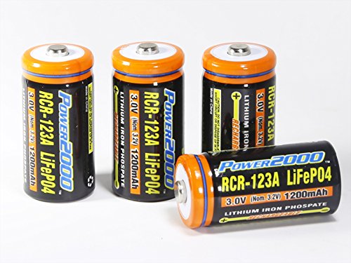 Power2000 CR-123A 4-Pack Rechargeable CR-123A LiFePO4 Batteries Power2000 CR-123A 4-Pack Rechargeable CR-123A LiFePO4 Batteries