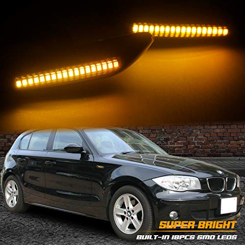 RUXIFEY LED Side Marker Turn Signal Lights Compatible with BMW E90 E91 E92 E93 E46 E53 X3 E83 X 1 E84 E81 E82 E87 E88, Smoked Lens, Pack of 2