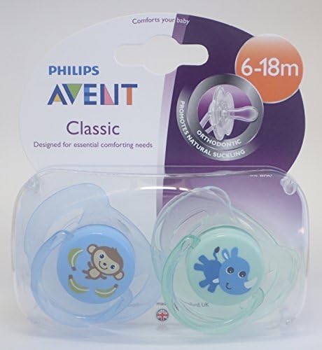 Avent Classic Soother Twin Pack 6-18m (Monkey/Rhino)